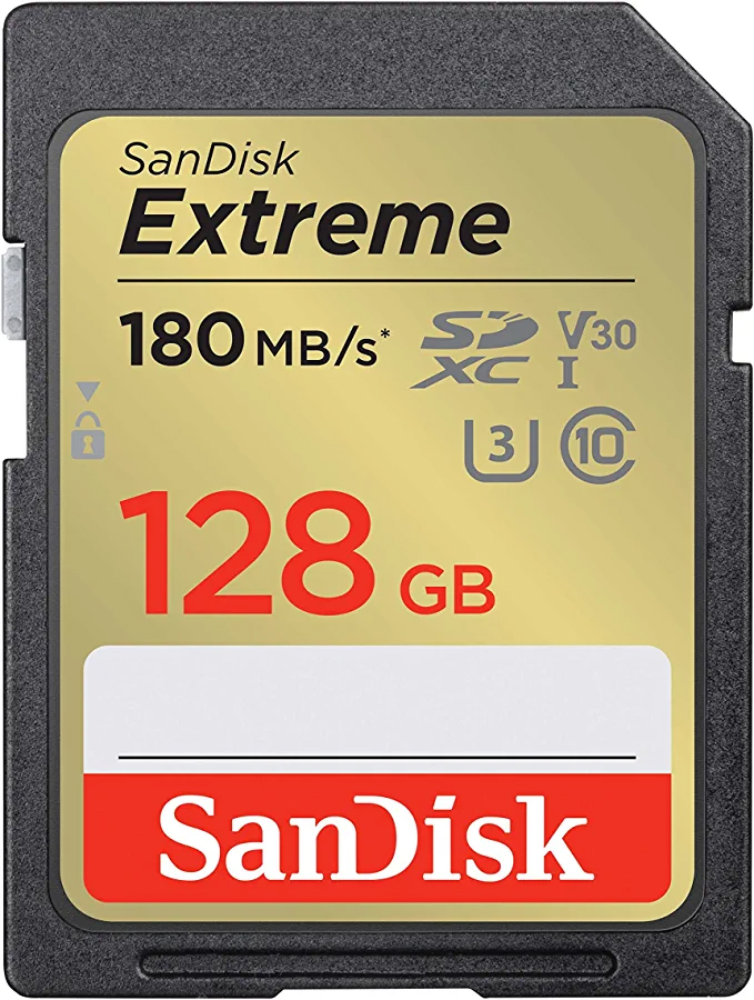 картинка SanDisk 128GB SDXC C10 UHS-I U3 R180/W90MB/s Extreme V30 (SDSDXVA-128G-GNCIN) от магазина Chako.ua