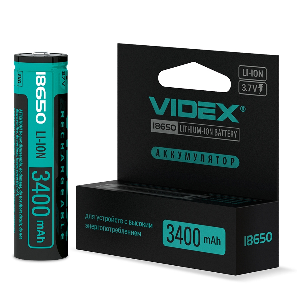 картинка Акумулятор Videx Li-Ion 18650-P (Захист) 3400mAh color box/1pc 20/160 от магазина Chako.ua