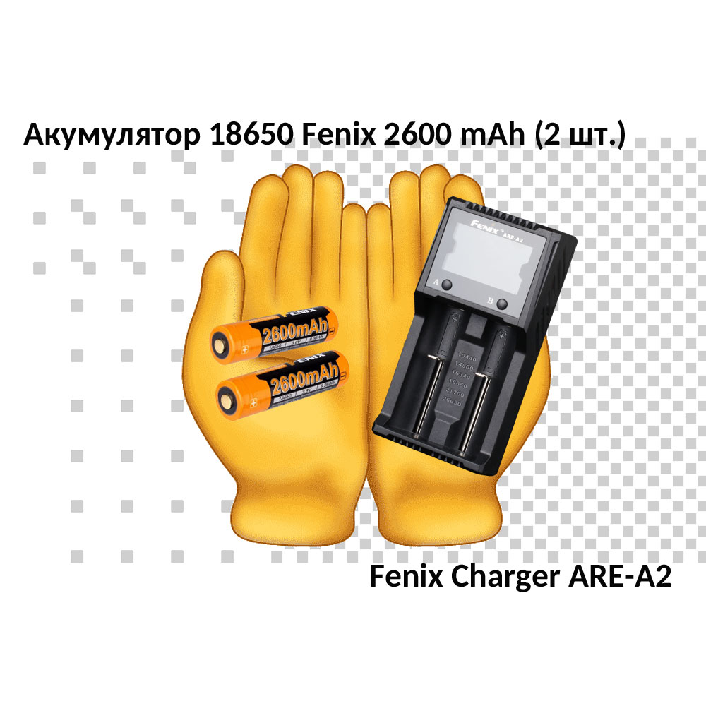 картинка Зарядний пристрій Fenix Charger ARE-A2 + Акумулятор 18650 Fenix 2600 mAh ARB-L18-2600 (2 шт) от магазина Chako.ua